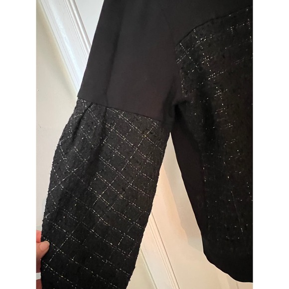 Karl Lagerfeld Paris Tweed Mixed-Media M Sweater Preppy Boho Metallic Academia - Picture 3 of 10